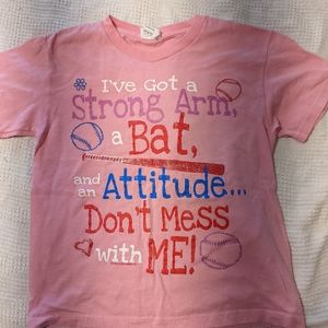 Delta Pro Weights pink 'I've got a strong arm, bat...' pink short-sleeve t-shirt